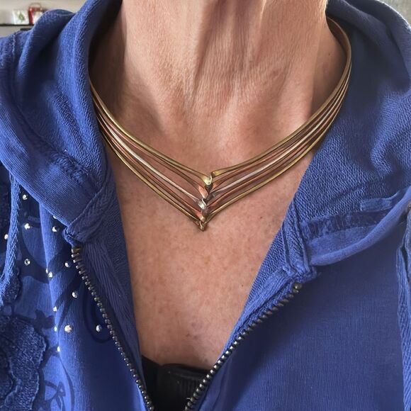 Hand Crafted Jewelry - Choker Necklace Vintage 3 types of Metal  copper brass steel. Mexican